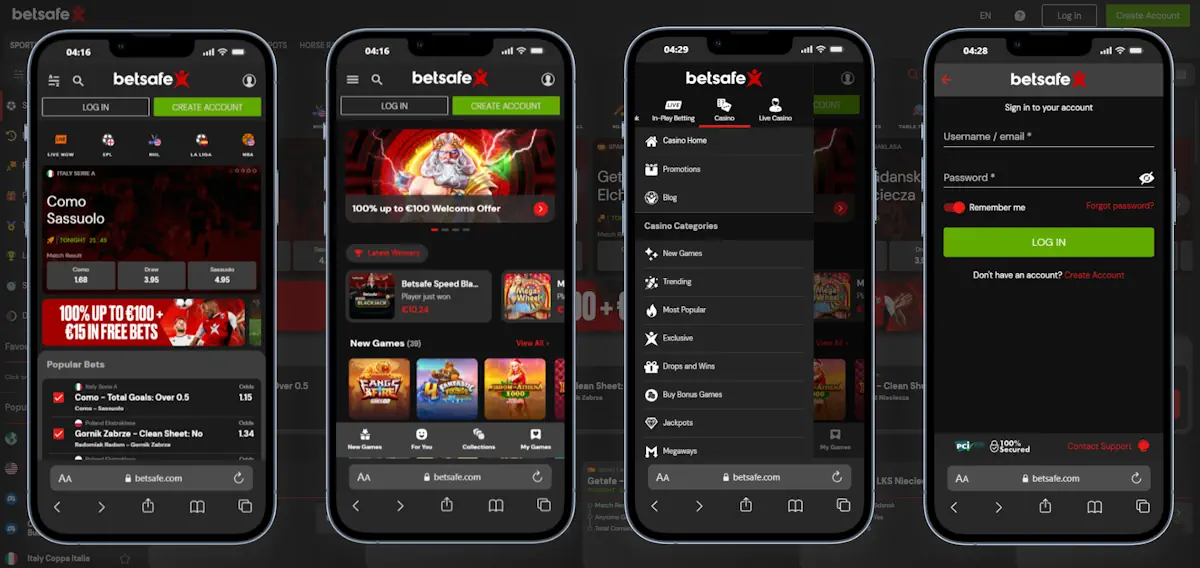 Betsafe The mobile interface Screenshot